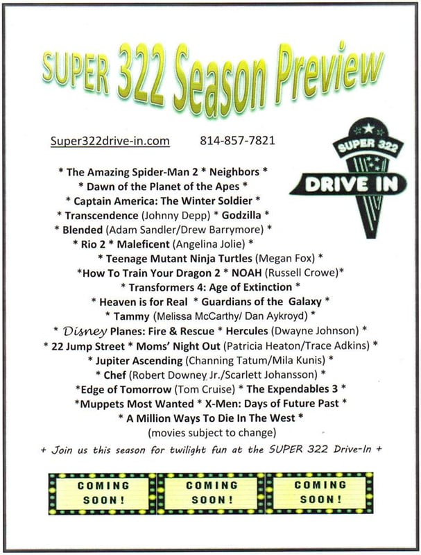 SUPER 322 Drive-In Season Preview Philipsburg Journal ad.