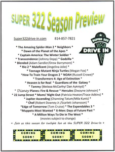 SUPER 322 Drive-In Season Preview Philipsburg Journal ad.