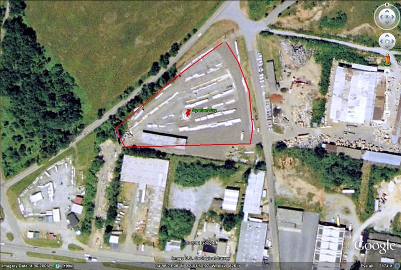 Google Earth image with outline of former site-now Spartanburg Forest Products