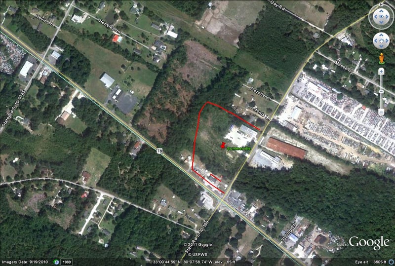 Google Earth image with former site outlined