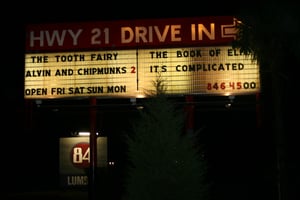 Highway 21 Drive-In Marquee at night