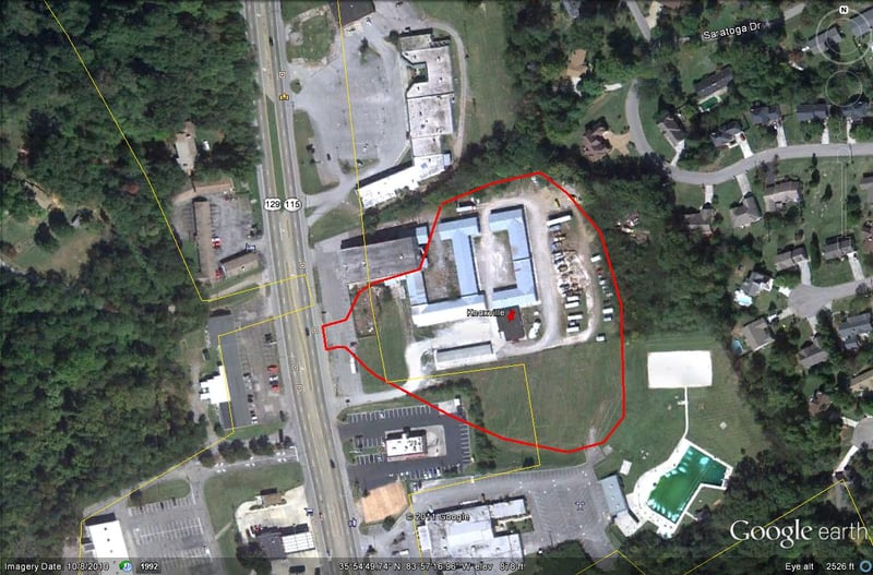 Google Earth image with outline of former site