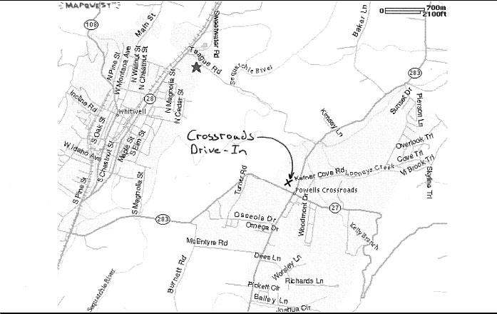 map showing the drive-in's location