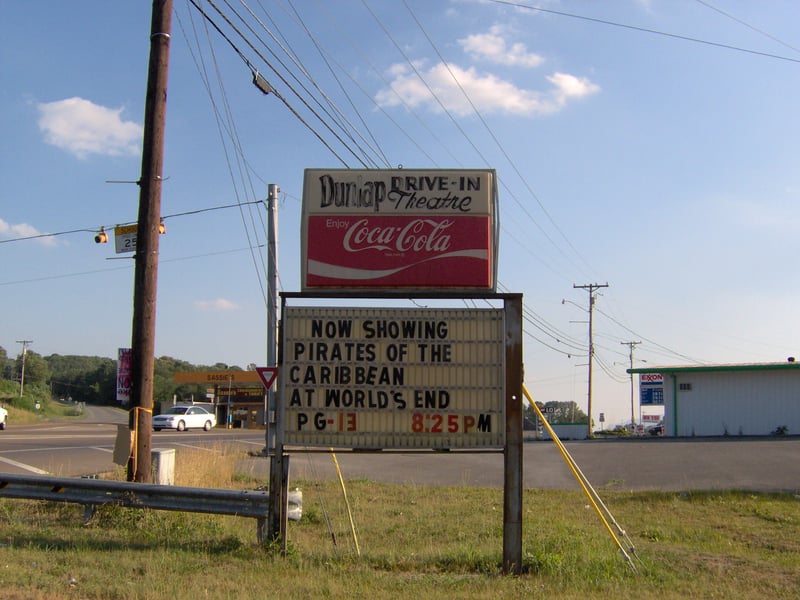 the marquee sign the last movie too be showed there was pirates of the caribbean at world's end.