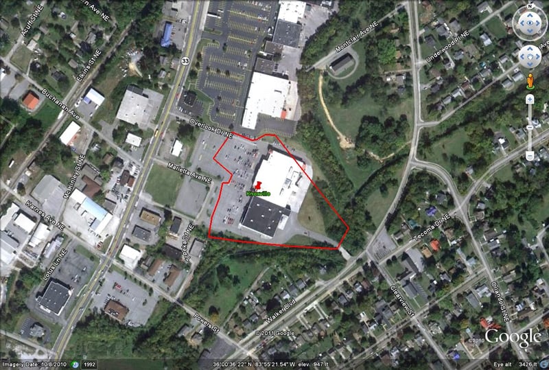 Google Earth image with outline of former site-Now Food Lion