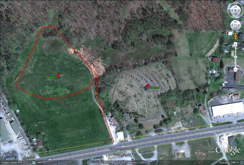 Google Earth image with outline of former site-left side drive-in