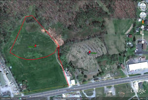Google Earth image with outline of former site-left side drive-in