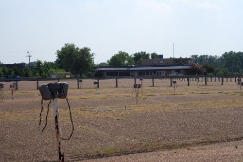 Field, speakers, and concession stand.