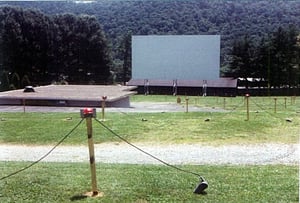 screen, field, and projection building; taken in July, 1999