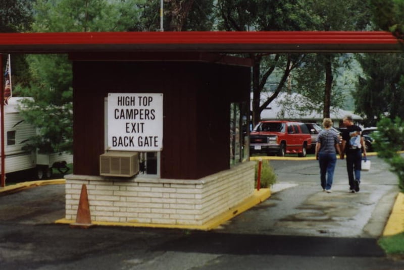 The ticket booth at the Twin City Drive-In, which turned into the Twin City Campground for the Nascar race weekend at nearby Bristol Motor Speedway.