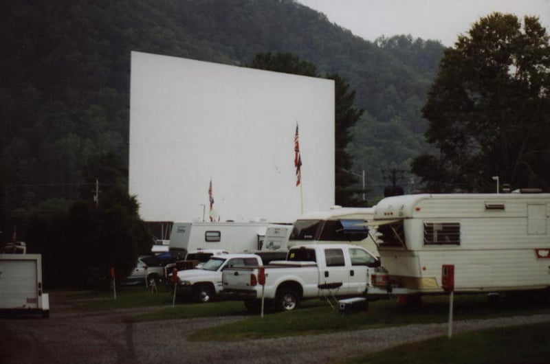 The screen and field at the Twin City Drive-In, which turned into the Twin City Campground for the Nascar race weekend at nearby Bristol Motor Speedway.