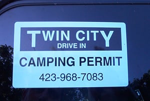 Camping permit at the Twin City Drive-In, which turned into the Twin City Campground for the Nascar race weekend at nearby Bristol Motor Speedway.