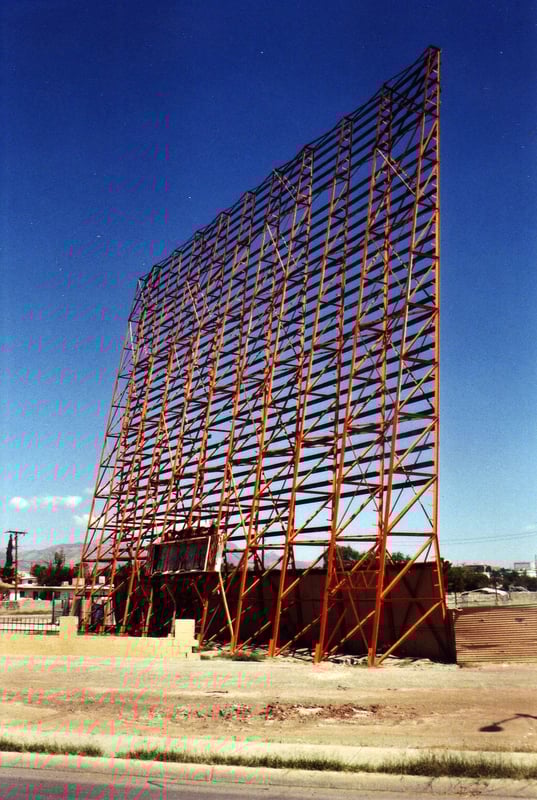 The frame of the screen tower is more or less still intact