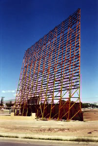 The frame of the screen tower is more or less still intact