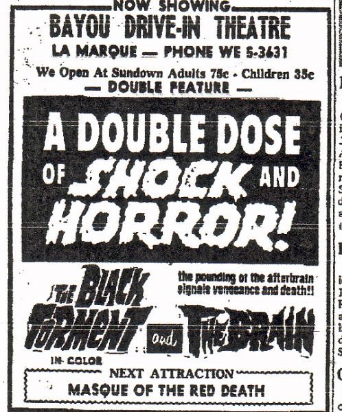 Ad from The Galvaston News for a Double Feature of British made B-Pictures, back when the Bayou was a single screen.  Note the cominmg attraction, just in time for Christmas