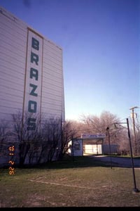 ticket booth and back of scrren as seen from road