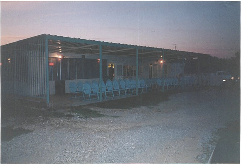front of concession/projection building with covered seating taken May 1997