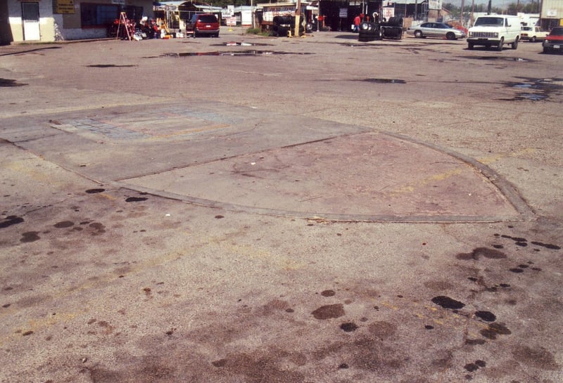 Trace of slab of ticket booth in the ground