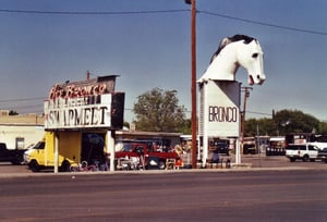 The horse head was added later to gain attention for the swap meet