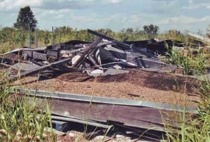 Debris of collapsed roof of the adjacent projection booth