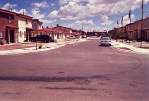 Street scene in the housing area built on the site