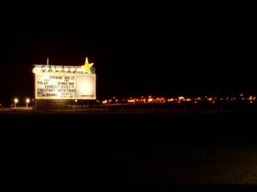 The Marquee and the line of cars waiting to enter. Better get there a little early. There's a New Theatre in town. And its' called the Galaxy Drive In Theatre.