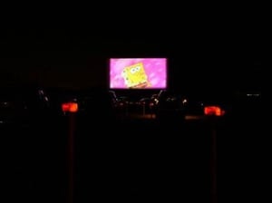 The #2 Screen. The Movie showing is None other than "SpongeBob". (Obvious huh?) A crystal clear picture.! And excellent sound as well.! The Red Lights is a "Walk-way" thru the middle of the lot.