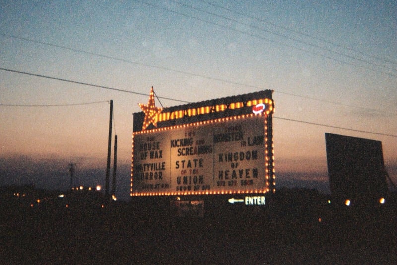 marquee at sundown with screen in background