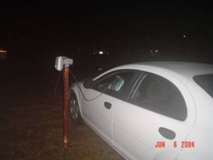 I just had to get this picture! In 2004, the Graham was one of the few drive-ins left in the country that was still using old-fashion speakers exclusively. That's my rental car with the speaker attached.