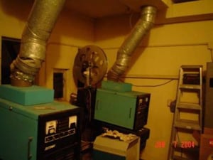 This is the projection room with the dual-projector setup and the hour-long reels.