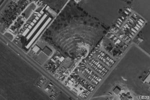 Ariel view of the old Juarez Drive-In in San Benito, Texas