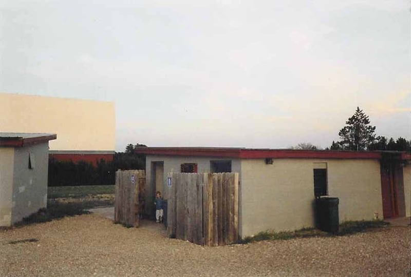 This is the new restroom facilities located where the old concession stand was next to the projection booth. The current concession stand is shared with the indoor cinema.