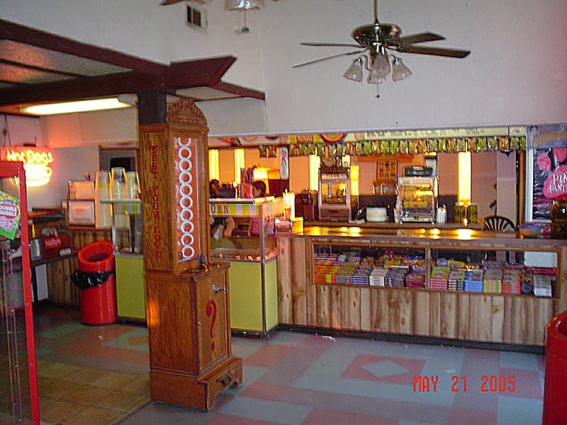 This is the concession stand, now used for both the indoor theater and the drive-in.