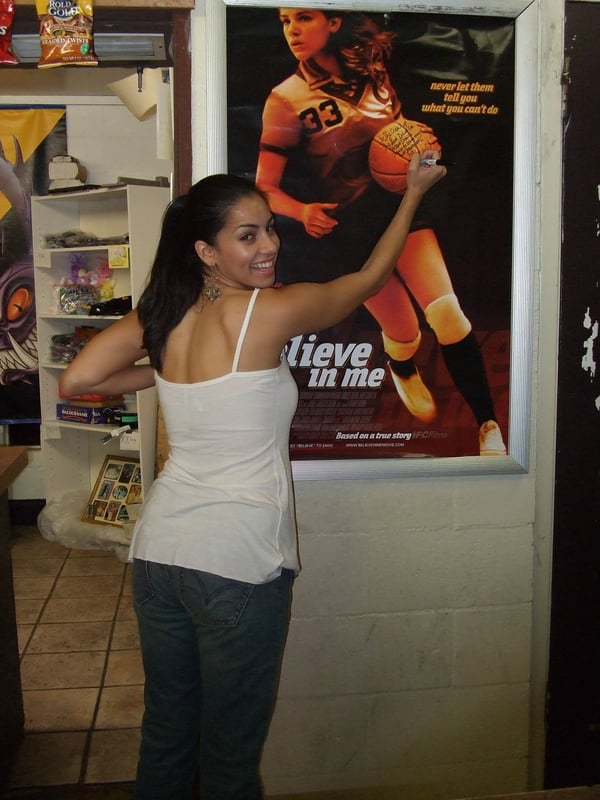 Marta "Chi Chi" Mcgonagle starred in the movie Believe In Me. Here she is signing the poster when we played the movie in the drive-in.