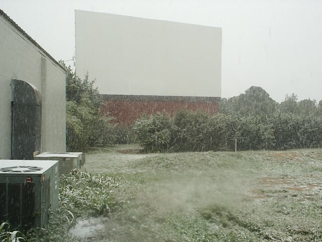 The drive-in screen Easter Weekend 2007 when it snowed.