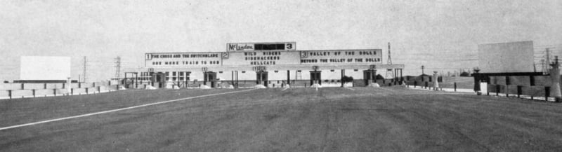 The entryway and boxoffice of McLendon's Triple Drive-in near Houston was capable of handling 3,120 cars per evening.