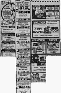 1953 newspaper ad for the Pasadena and other Houston drive-in theatres.