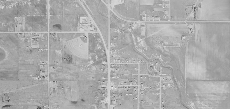 Rice Drive-In aerial photo from 1964