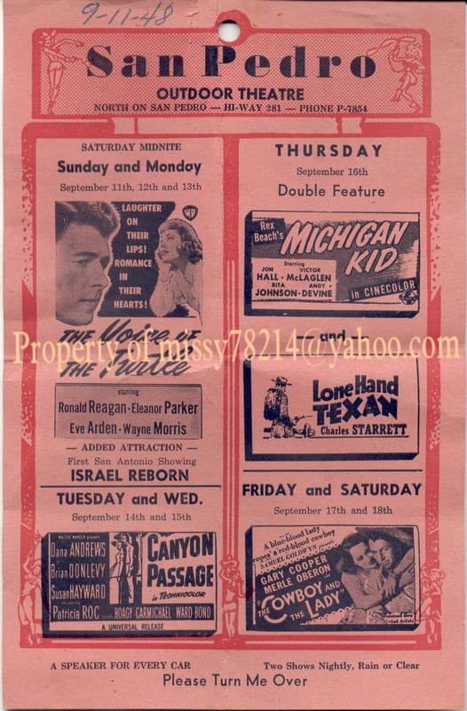 Received a movie bill and thought I would share. Movies that were showing at San Pedro in 1948.