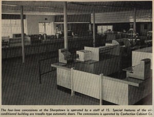 Loews Sharpstown Open-Air Theatre snack bar from the April 7, 1958 issue of Boxoffice magazine.