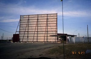 back of screen and ticket booth from road