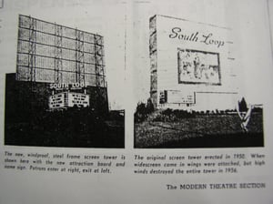 The Newly Rebuilt Screen (Left) and the Original Screen (Right).. From 3/3/58 Boxoffice Magazine