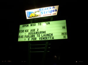 The Marquee for The Stars & Stripes Drive In Theatre.