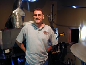 Tascosa owner, Rhett Burns, in his projection booth