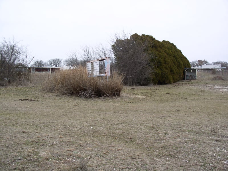 Here you can see the Ticket Booth, Marquee, & The Concessions/Projection Room. All still intact! Screen was demolished several years ago after a Storm tore alot of it up.