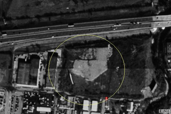 TerraServer image.  Remains of the theater are inside the circle.