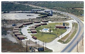 Vintage postcard with the Way drive-in pictured behind the Sage Motel.