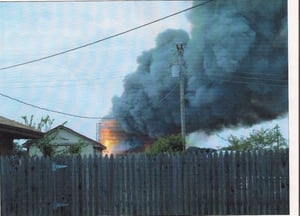 Weatherford Drive In on fire on August 14, 2004