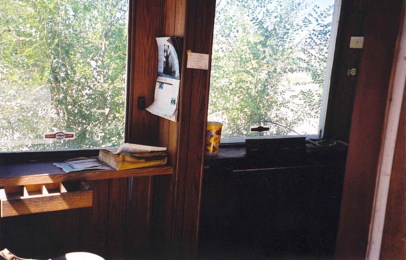 Inside the ticket booth, note the cash drawer.