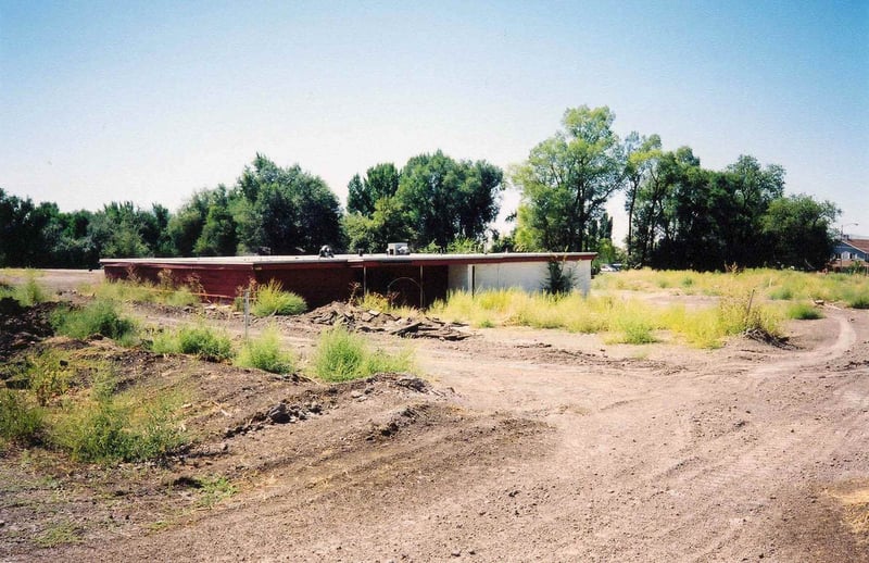 A shot of the rear of the building, entrance to the snack bar and restrooms are visible